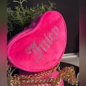 Juicy Couture Pink Velvet Heart Mini Crossbody Rhinestone Logo NWT